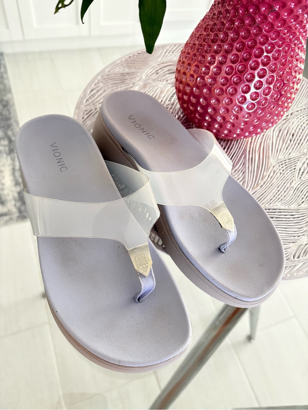 Vionic Clear Strap Lavender Thong Sandals